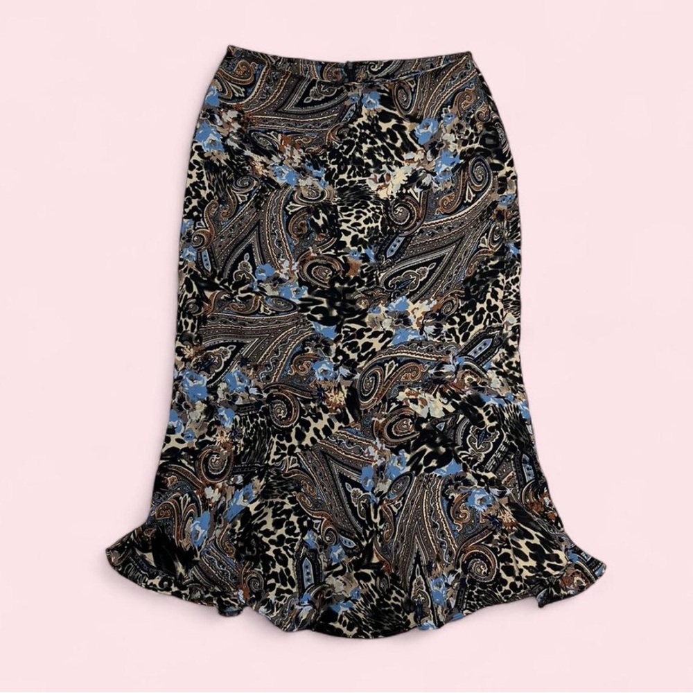 Vintage Paisley & Leopard Print Long Midi Skirt